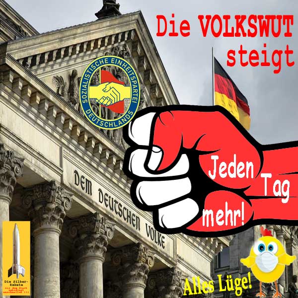 SilberRakete Berlin Reichstag Bundestag SED Wappen Faust Volkswut steigt Jeden Tag Alles Luege