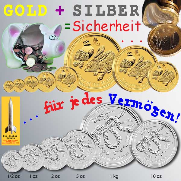 SilberRakete GOLD-Hase-SILBER-Schlange-Sicherheit-fuer-jedes-Vermoegen-Sparschwein-Euro