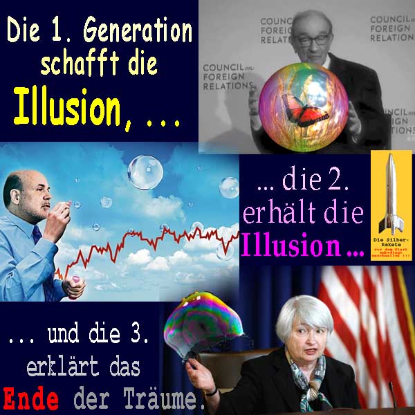 SilberRakete Papiergeld-Illusion-Blasen-1Generation-Greenspan-2G-Bernanke-3G-Yellen-Ende-Traeume