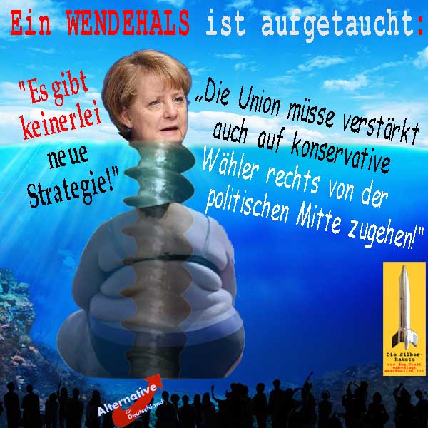 SilberRakete Wendehals-aufgetaucht-Merkel-unter-Wasser-Schraubenhals-AfD-Strategie
