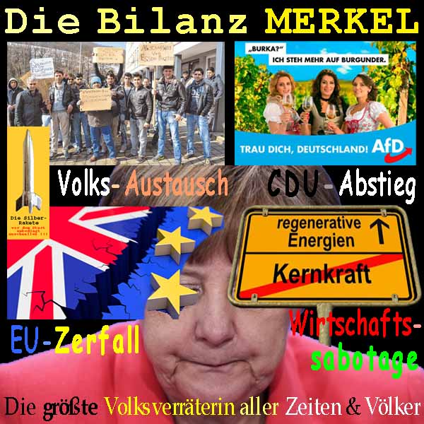 SilberRakete Bilanz Merkel Volksaustausch CDU Abstieg EU Zerfall Wirtschaftssabotage Groesste Volksverraeterin