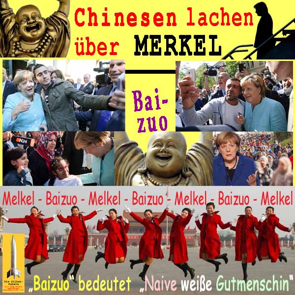 SilberRakete Chinesen lachen ueber Merkel Fotos mit Fluechtlingen Buddha Baizuo Naive weisse Gutmenschin
