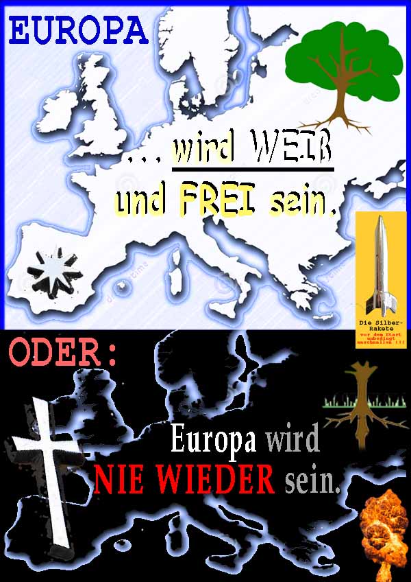 SilberRakete Europa wird WEISS und FREI sein ODER Europa wird NIE WIEDER sein Geburt Tod Baum Gras
