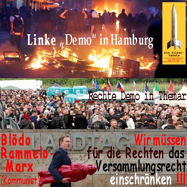 SilberRakete Hamburg LinkeDemo Gewalt Themar RechteDemo friedlich Ramelow Versammlungsrecht einschraenken