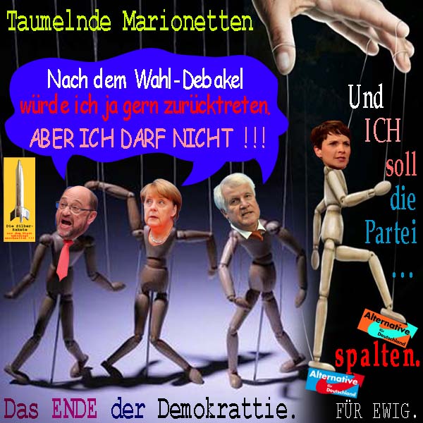 SilberRakete Marionetten Schulz Merkel Seehofer Kein Ruecktritt Petry Partei spalten Ende Demokrattie ewig2