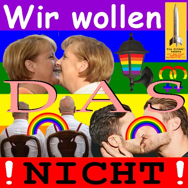 SilberRakete Wir wollen das NICHT Rosa Merkel kuessen Lampe Regenbogen Maenner heiraten kuessen2