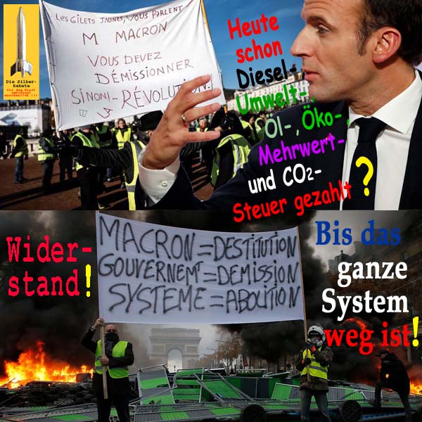 SilberRakete Frankreich Macron Schon Diesel Umwelt Oel Oeko Mehrwert CO2 Steuer gezahlt Widerstand