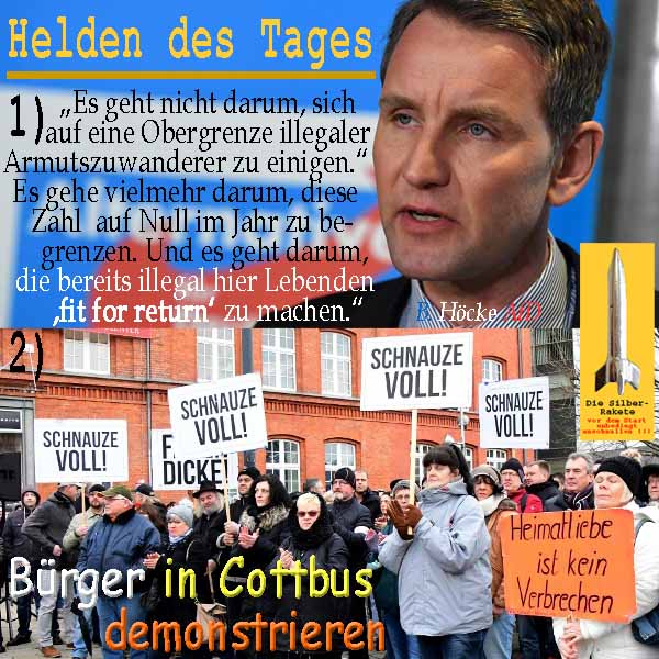 SilberRakete Helden Tag BHoecke Obergrenze Null fuer Illegale FitForReturn Cottbuser Buerger demonstrieren