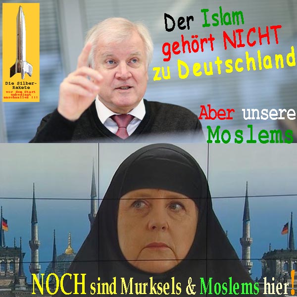SilberRakete Seehofer Islam gehoert nicht zu D aber Moslems Merkel in Burka Minarett Noch sind sie hier