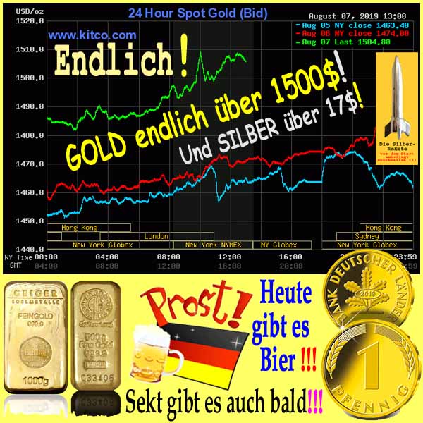SilberRakete Endlich GOLD ueber 1500 SILBER ueber 17Dollar Barren 1Pf Prost Heute Bier Bald Sekt