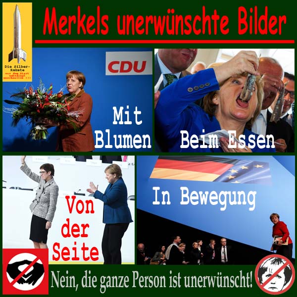 SilberRakete Merkels unerwuenschte Bilder Mit Blumen Beim Essen Von Seite In Bewegung Raute