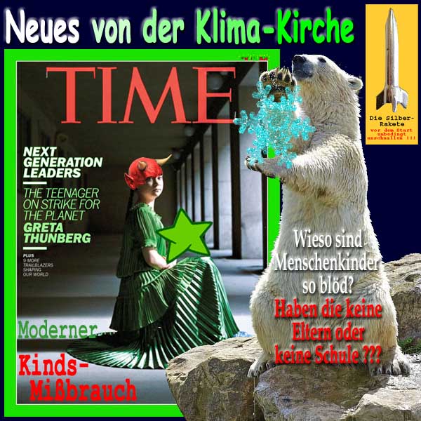 SilberRakete Neues von KlimaKirche TIME Magazin GretaThunberg Stern Eisbaer Menschenkinder bloed